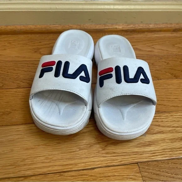 Fila Women's Disruptor Bold Slide Sandals Cushion Sole Red White Blue Sz 7 - Picture 3 of 10